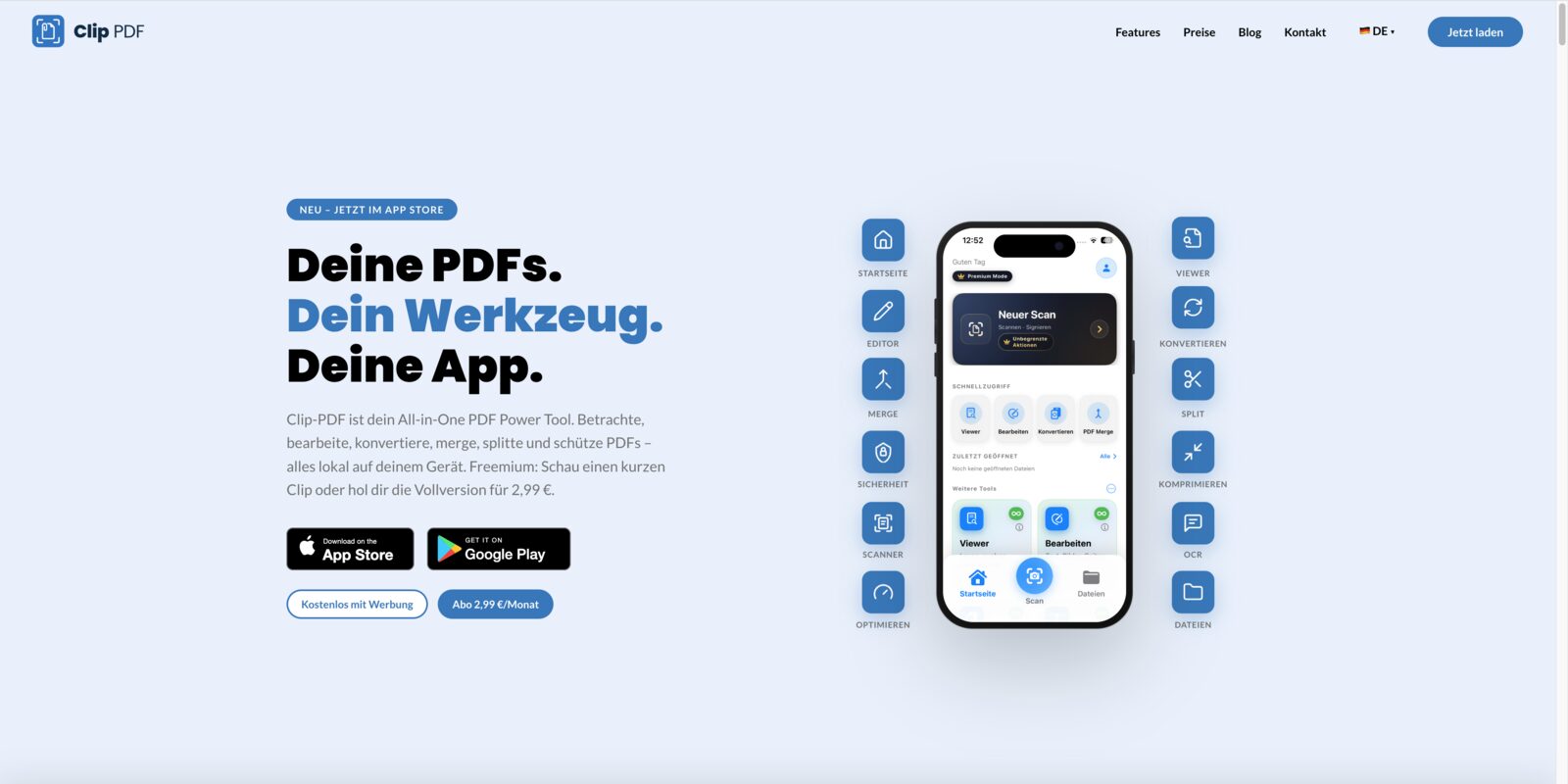 ClipPDF – PDF Scanner App Webseite Screenshot